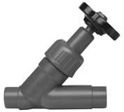 Angle seat valves, angle seat check valves an line strainers Angle seat valve type 300 PVC-U SF With solvent cement spigots metric Moel: Silicone-free / paint-compatible For horizontal or vertical