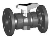 Ball valve type 546 PVC-U without mounting inserts With PVC-U fixe flanges serrate metric Moel: For easy installation an removal z-imension, valve en an valve nut are not compatible with type 346