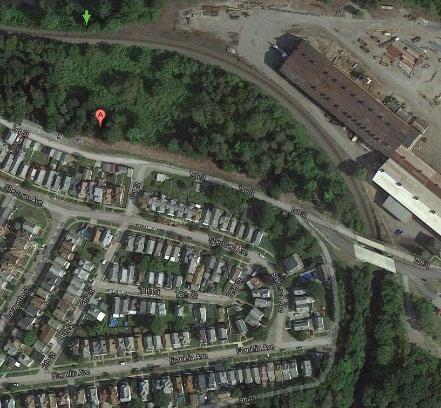 Google Earth image of the derailment site Vandergrift, PA, January 2014