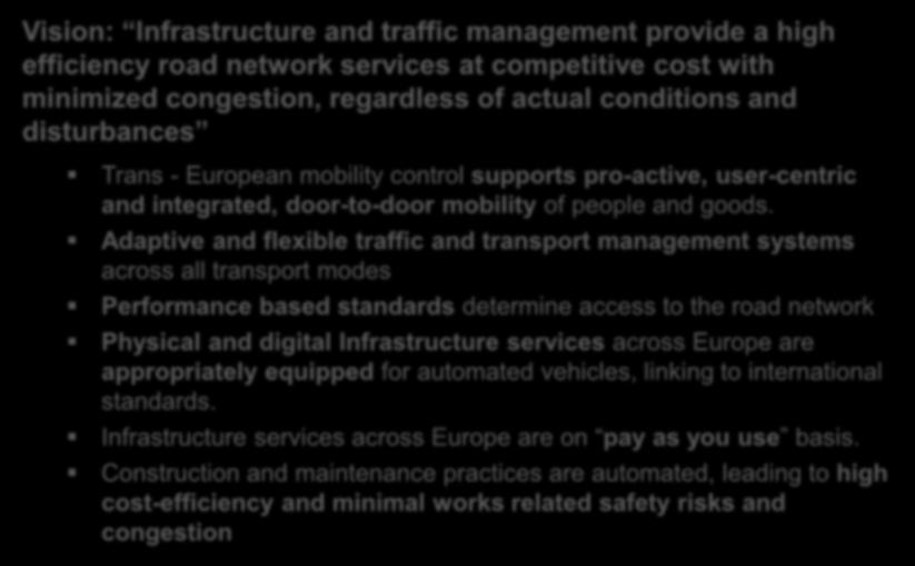 Ensure an efficient and resilient Road Transport System 8 11/12/2017 Vision: Infrastructure and traffic management provide a high efficiency road network services at competitive cost with minimized