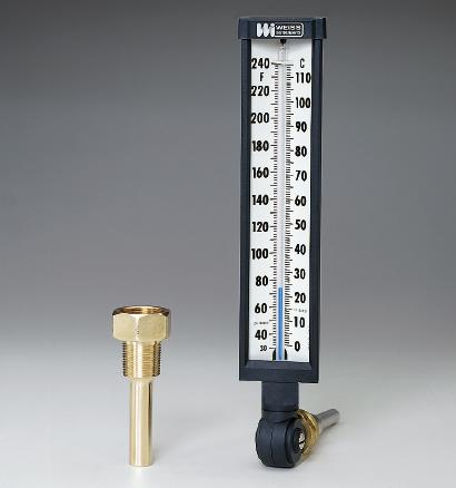 INDUSTRIAL GLASS THERMOMETERS The Weiss 7" and 9" Vari-angle is molded of GE Valox polyester, 40% glass/mineral reinforced.