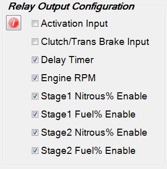 22 Relay Output Tab Relay Output Configura on check to enable which control parameters are used to determine when the Relay output will be On. This output provides a Ground when it is On.