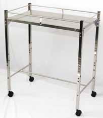 Tables/Carts Constructed of Stainless Steel 2 Dual Wheel Casters Without rails 34 high, With rails 36¾ high Assembly Required, Can be assembled for additional $50.