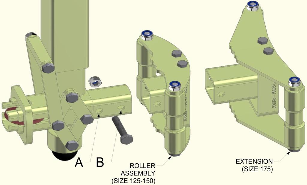Setup Procedure, Roller Assembly Set the Roller Assembly to position A for size 125 casings & to position B for size 150 casings using the single bolt &