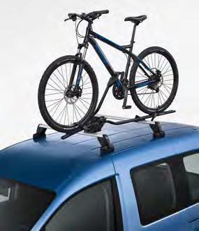 supporting rods or roof bars. The rails and frame holder ensure that the bicycle falls into the correct position automatically.