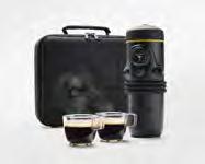 The set includes two break-proof espresso cups, a serviette and 25 espresso pods along with an elegant and practical storage case for the set.