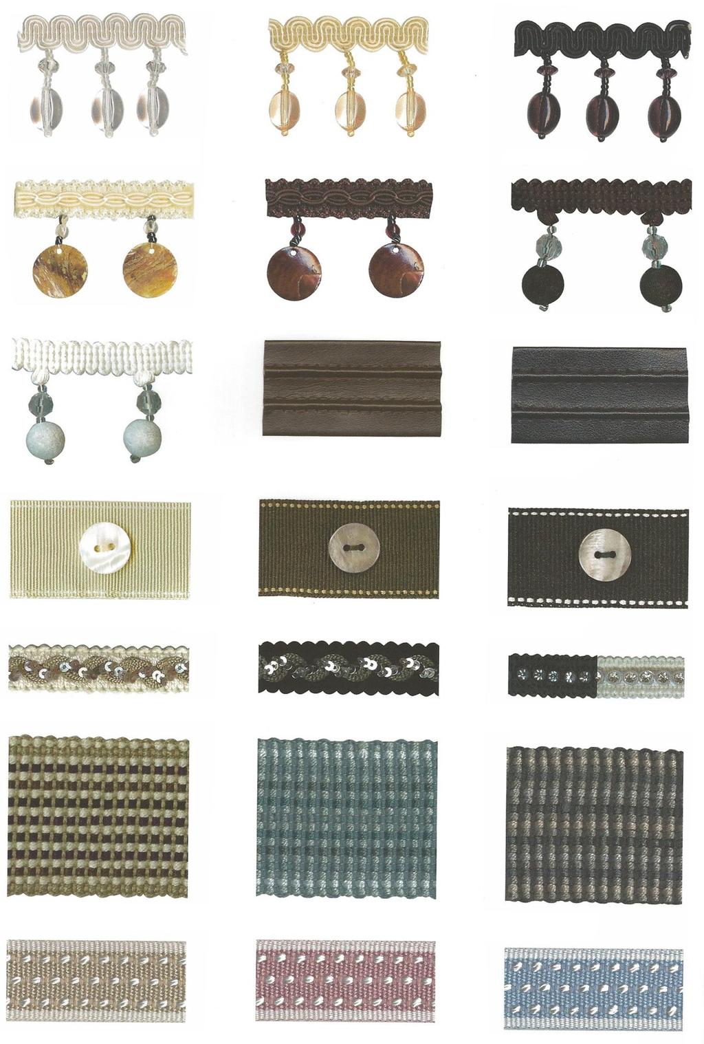 TRIMS THESE TRIMS ARE SAMPLED IN THE 2018 SOLARÉ SHADE COLLECTION. TRIM AND FURTHER ACCESSORIES ARE AVAILABLE IN ALL SOLARE SHADE COLLECTIONS.