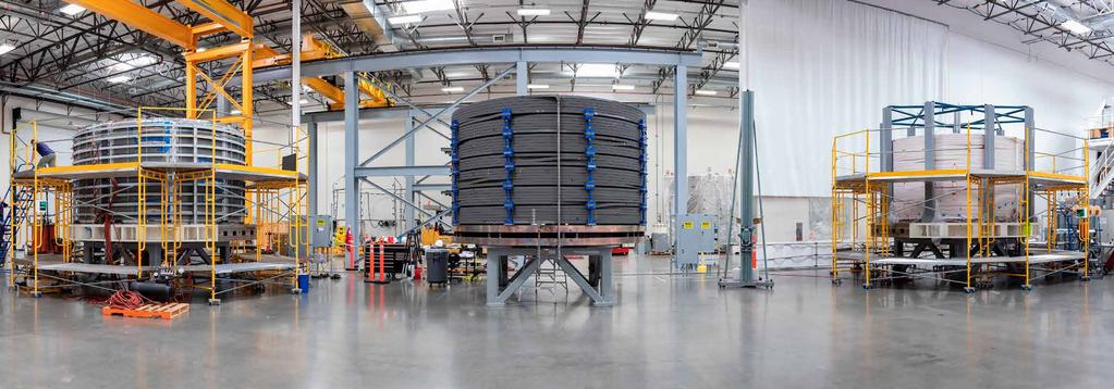 Three ITER CS modules in different fabrication stages: preparation for