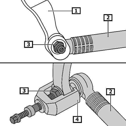 Nut - loosen steering track rod end. (3) Pull off the steering rod head using a puller. (4) Unscrew the steering rod head nut. (3) Remove steering rod from steering arm.