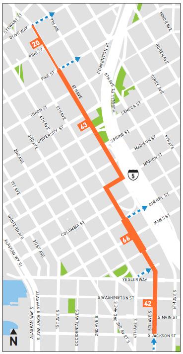 New northbound transit pathway on 5 th and 6 th Avenues Effective Date: March 23, 2019 Routes affected: 74, 76, 77, 252, 255, 257, 301, 308, 311, 316 Benefits: 4 th Avenue operates quicker and more