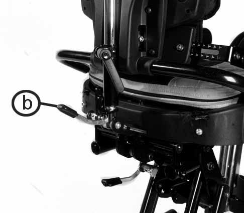 To angle adjust the backrest where a dynamic backrest has been fitted, you use the handle at the base of the backrest. Pull the locking pin (c) and twist and unlock.