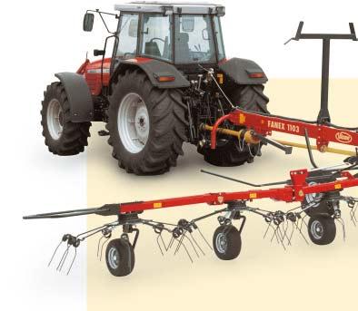 The 8 rotors with 7 tine arms each can neatly handle 4 swaths of