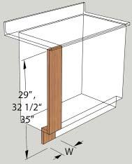 Panels Width For sitting height cabinets 29 (73.7cm) tall 9029T-18 18 (45.7 cm) For ADA Height cabinets 32 1/2 (82.