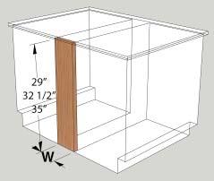 7 cm) For use between adjacent base cabinets or between a cabinet and wall Can be cut to size in the field Rear and