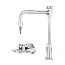 Deck mounted, mixing faucet with vacuum breaker Chrome plated brass with 8 swivel gooseneck Valves are self-contained units with replaceable stainless steel seats Blade handles LB412-8-BH Deck