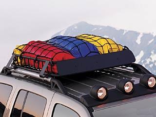 00 Racks & Carriers - Roof Basket Cargo Net Roof Basket Cargo Net attaches to the Roof Basket Cargo Basket and securely holds cargo in place.
