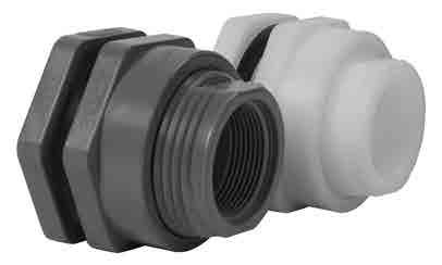 BFAS SERIES BULKHEAD FITTINGS - SHORT PATTERN Bulkhead Fittings are used to make quick and easy piping connections to tanks. PVC / EPDM - 4" Now NSF/ANSI61 listed. PVC/EPDM - 3" PVC FPM Skt. x Thd.