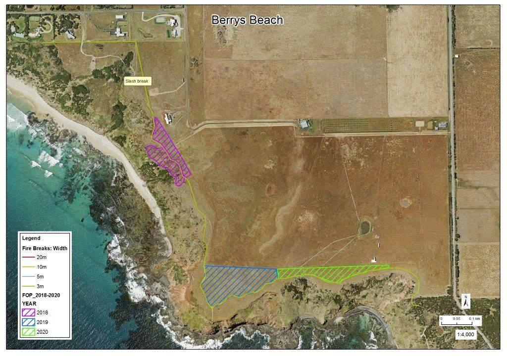Map 6: Berrys Beach showing fire break to be slashed annually and proposed