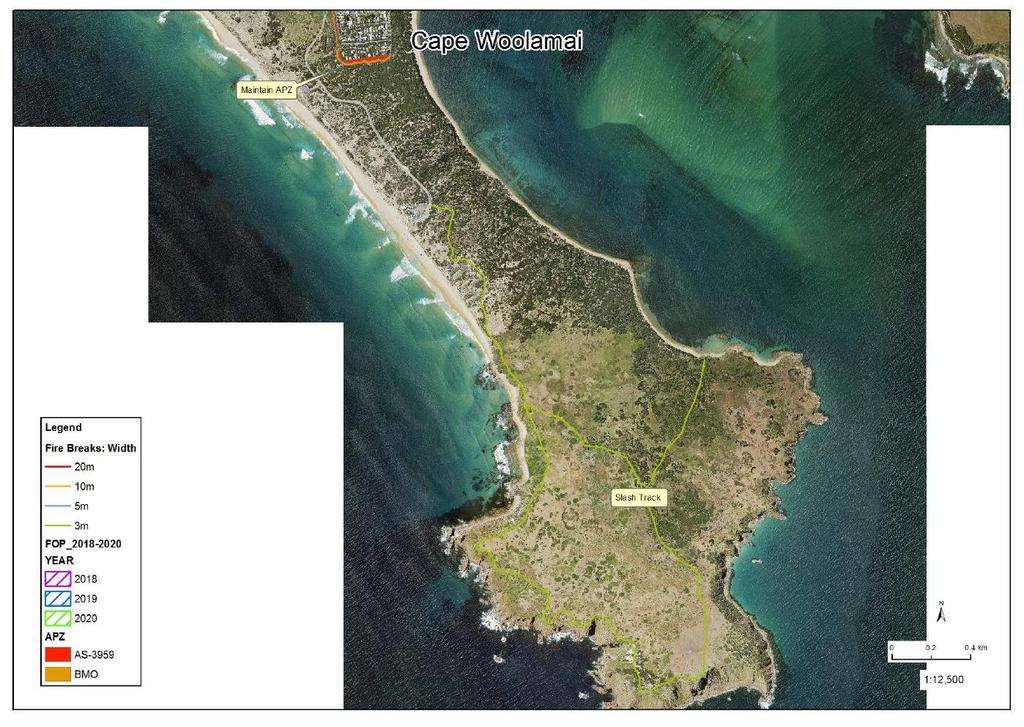 Map 14: Cape Woolamai showing tracks to be slashed and Asset Protection Zones
