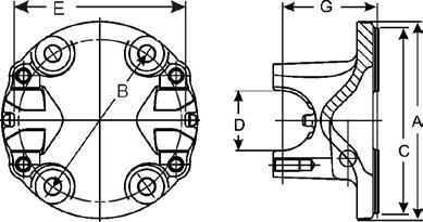 Flange Yokes Snap Ring Design Figure 1 Figure 2 Figure 3 1310 SERIES (Continued) E-3.469 D-1.062 USE KIT NO. 5-153X, 5-785X, 5-810X, 5-1200X 4.719 3.750.481-D 4 2.558M 1.
