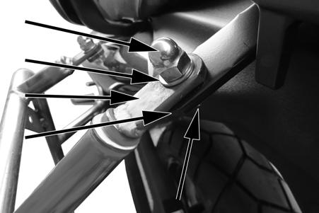 When installed, the front mounting brackets point to the front of the motorcycle, with the L arm of the bracket pointing outward (see STEP 5 image).