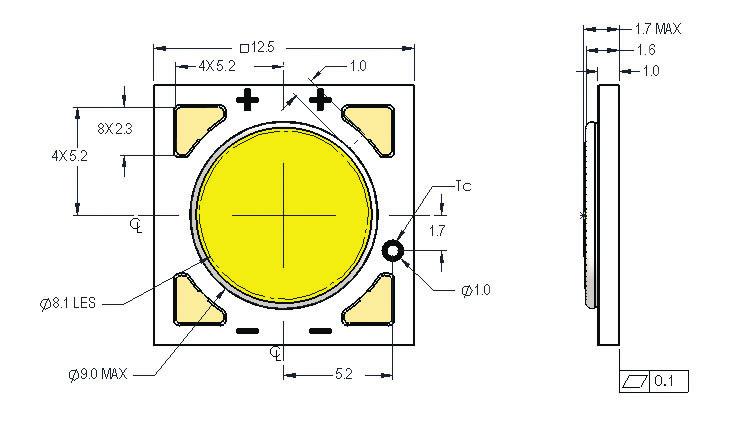 Mechanical Dimensions Figure 11: V8 LED Array Notes for Figure 11: 1. Drawings are not to scale. 2. Drawing dimensions are in millimeters. 3.