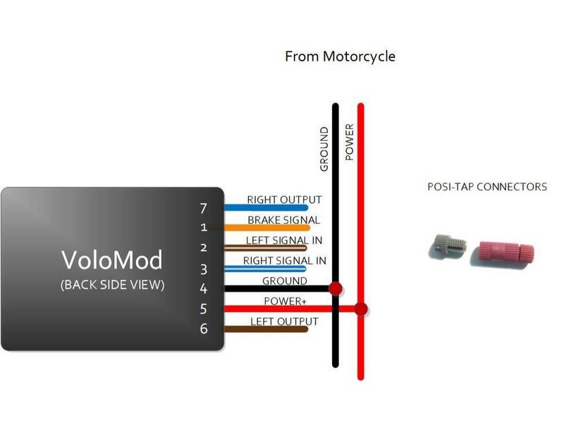 Connect VoloMOD red wire (#5) to the motorcycle's switched 12V