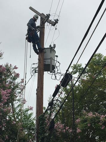 Service Restoration repairing damaged pole top equipment Service
