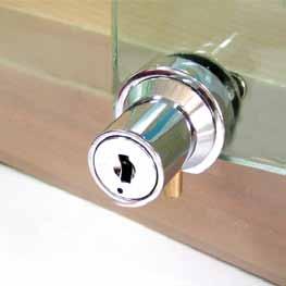-6 Glass ocks 687 Swing Glass Door ock, for single door * Finish: chrome, black or gold plated * For glass of 5 ~ 6mm thickness * Accessories: 2 pcs of washer and 1 pc of stop socket