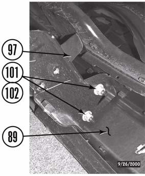 brackets (97) and frame (21). e. If equipped with a trailer hitch (98), remove four bolts (99 and 100) from hitch and frame (21). f. Remove two rear bumper brackets (97) and rear bumper (89) from frame (21).