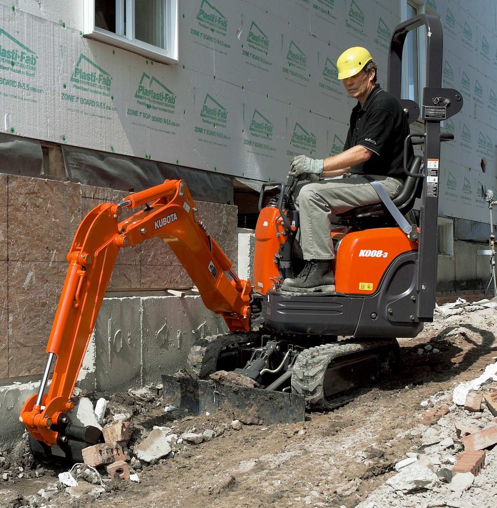Kubota raises the bar again with the spacious K0083 ultracompact excavator. For sheer productivity, no other ultracompact excavator measures up to the K0083.
