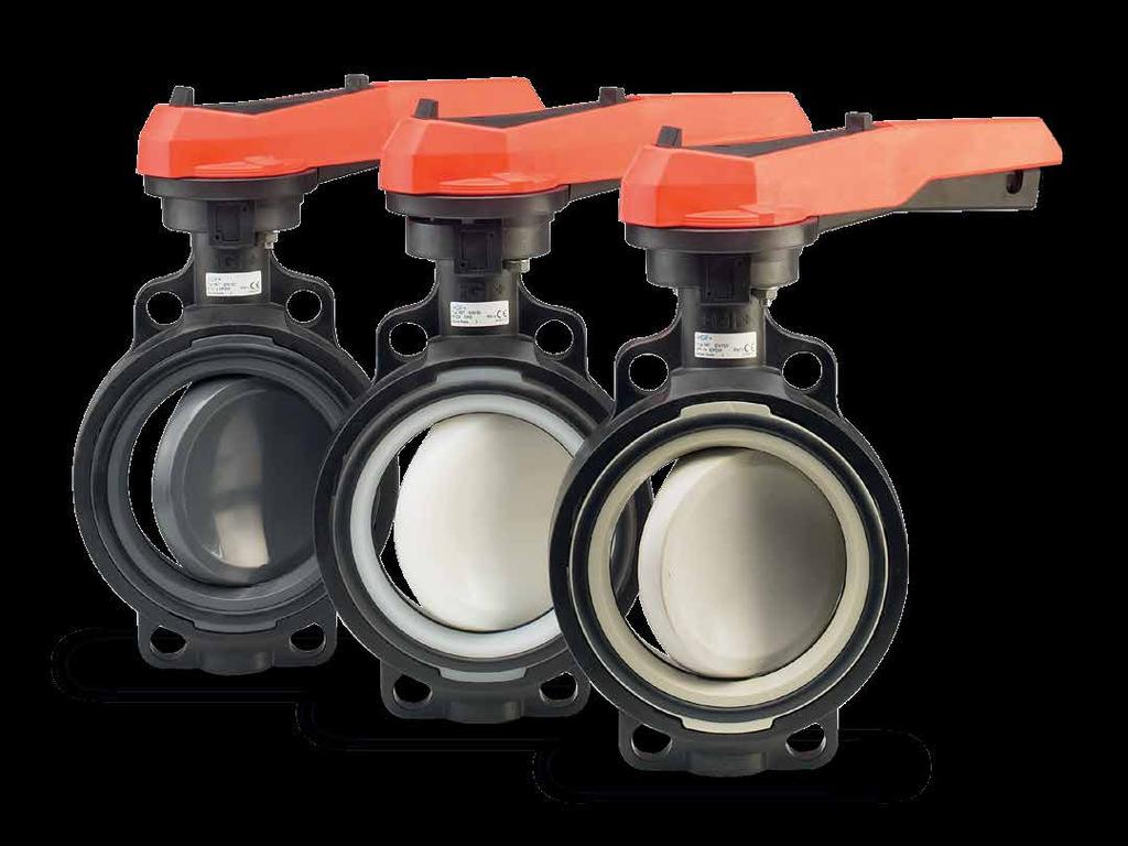 Wafer Style Butterfly Valve Type 5 General Size: 2 12 Outer Body: Glass-filled PP Material: PVC, CPVC, PROGEF Standard PP, ABS, SYGEF Standard PVDF Seals: EPDM, FPM, PTFE/FPM Stem: 31 stainless steel