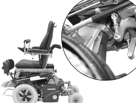 The leg rest's extension can be set to three different positions. It is set by moving the roller over which the leg rest's strap runs.