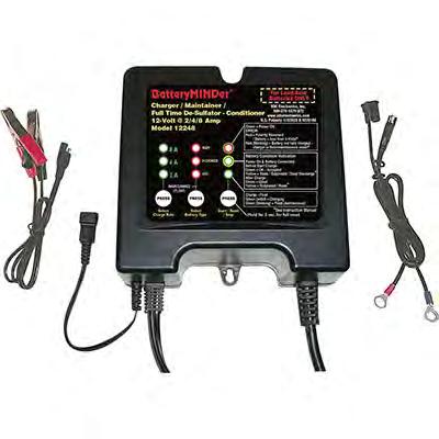 BatteryMINDer 12117 is a 2 stage charger/maintainer/desufator that extends performance and life of 12 Volt sealed lead-acid batteries including flooded (filler cap, maintenance-free, valve regulated