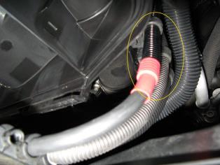 6.) Finally, you will want to disconnect the wiring harness (left picture) from the air box. The three wires are held onto the air box with three rubber connectors.