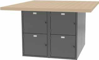 Locker Base Work Stations Four Student/12 Narrow Locker Work Bench Locker size 12 w x 15 h x 21 d - Spring hinges - Number plates - Padlock hasps (Padlocks not included) - Available with either 2 1/4