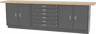 75 h - (2) 6 w x 21 d double door bases - (1) adjustable shelf per cabinet - (1) 6 w x 21 d six drawer base cabinet - Cylinder style locks - Includes 4 riser base on cabinets - Available with either