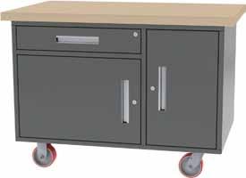 25 h - 125 lb full extension drawer glides - Optional drawer glides up to 400 lbs available - Individual cylinder locks keyed alike - All welded steel construction. Mobile Work benches MG-200.