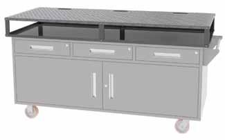 MGR-75 Top Shown on MG-88 Mobile Work Bench With: (1) Optional Keyboard Tray (1) Optional CPU Rack (1) Optional ET-6 Power Apron MGR-Work Surface Features: 11 Gauge galvanized steel perforated top.