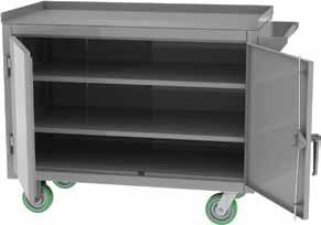 Extreme Duty Mobile Benches Mobile Work Benches Two Door Mobile Bench Overall size - d x 42 h - All welded 12 gauge steel cabinet construction - Two locking doors - Doors are mounted on /8 steel pins