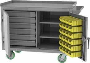 Extreme Duty Mobile Benches Five Drawer Mobile Bench Overall size d x 6 h - All welded 12 gauge steel cabinet construction - 6 w bench features (4) 1 w x 6 h drawers - (1) 0.