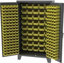 Extreme Duty Cabinets Storage Cabinets Bin Storage All welded 12 gauge steel construction - Large plastic bins measure 8.25 w x 14.75 d x 7 h - Small plastic bins measure 4.125 h x 7.