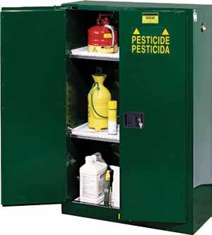 FM approved. Double walled 18-gauge all-welded steel with 1-1/2 insulating air space. Safety storage cabinet includes a built in grounding connector, dual 2 vents, and has a 2 d leak proof doorsill.