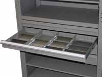 Drawers are standard with 200 lb capacity glides and are available with glide capacities up to 400 lbs. Drawers accept optional divider kits.