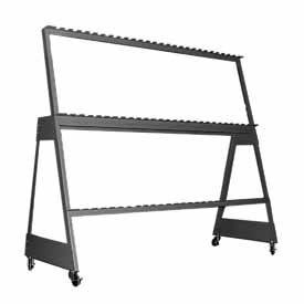 Clamp Storage Rack Features: Overall size 7 w x d x 66 h Constructed of 11 and 14 gauge steel. Accommodates up to (48) bar clamps of various sizes. 8 w tray along back for storage of tools.