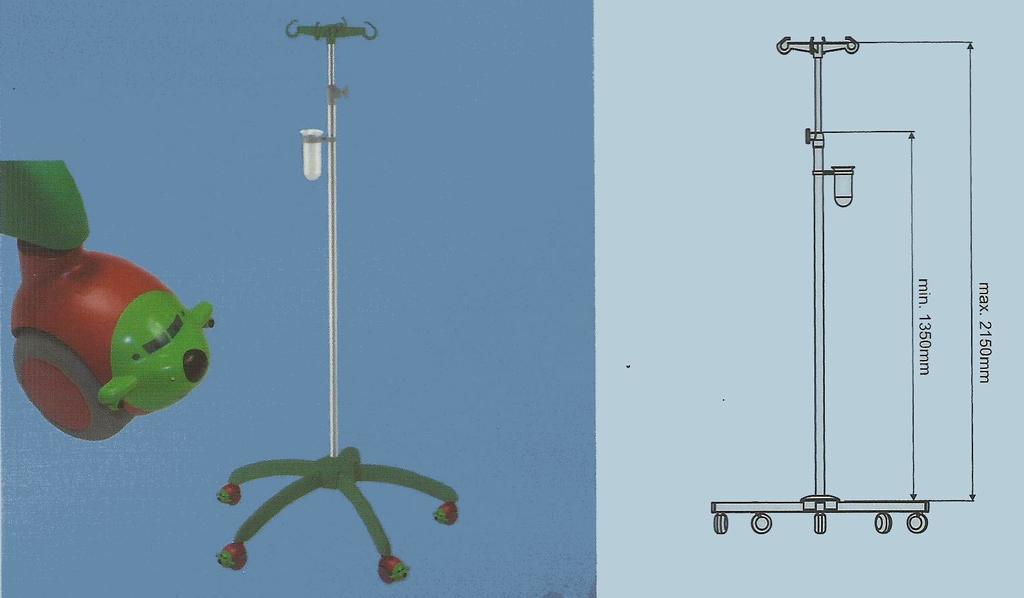 MOBILE INFUSION TROLLEY TW-MIT Mobile Paediatrics TW-MIT-M-03 4 Hooks Mat: ABS Height adjustable mobile infusion trolley with light weight plastic base and colourful figure castors.