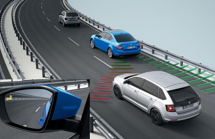 The new OCTAVIA RS comes with Front Assist expanded with predictive pedestrian protection, which warns the driver via an
