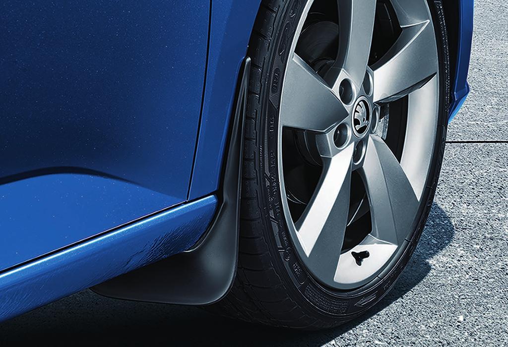Front mud flaps 6V0 075 111 Material: EVA + polyethylene Colour: Black Utility Protection Resistance Quality The front mud flaps are another of the practical accessories from the ŠKODA Original