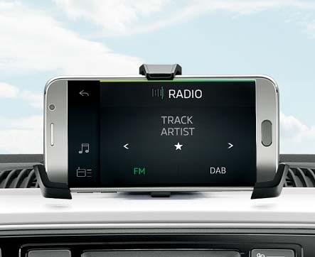 The ŠKODA phone holder will enable you to securely fix your device to the