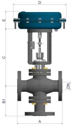 Series 2003 Valve 3-way diverting/mixing Dimensions (mm) and weight (kg) serie 2003 - ANSI 300 Special actuator double for DN100/150 DN100 DN150 Actuator S430 DOUBLE S430 S430 S430 HP E (mm) 270 310